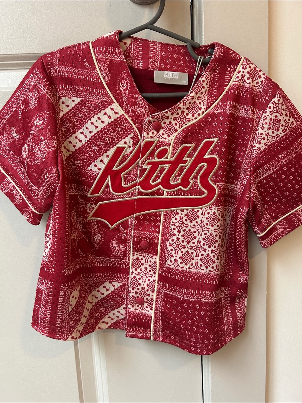 Kith Red Bandana-Print Baseball Jersey Top